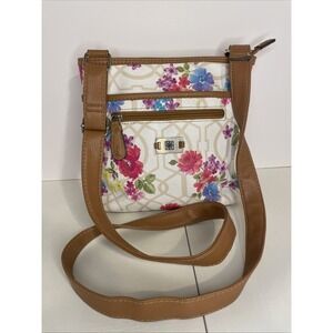Floral Printed Crossbody Purse With Brown Strap- Gorgeous For Summer